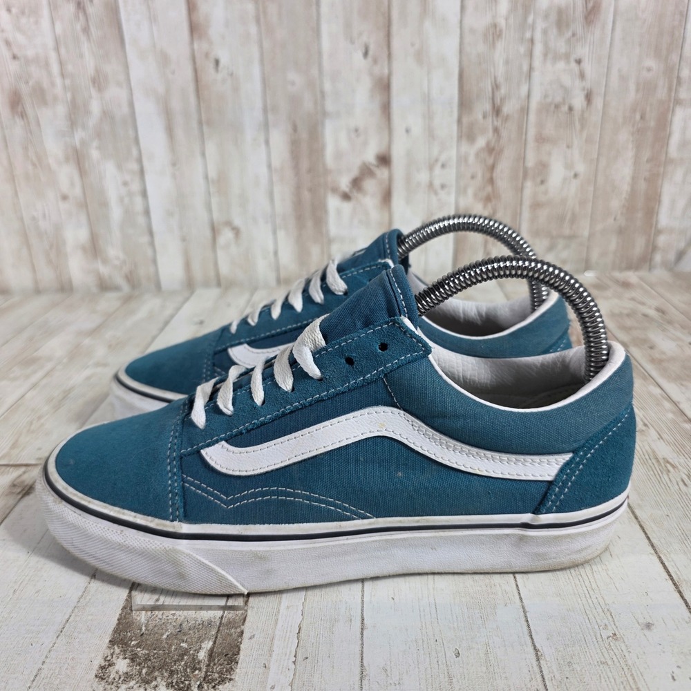 Vans Old Skool Teal Blue Suede Canvas Low Top Sneakers Womens 7.5 Mens 6.0 - Picture 3 of 8